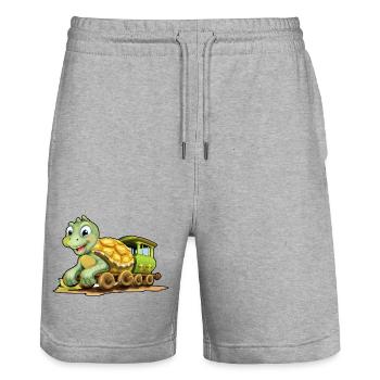 Turtle Railroad Turtle Rides Railroad - Stanley/Stella Trainer Unisex Organic Jogging Shorts - heather grey - Front - Nik (191cm) & Marisol (170cm)
