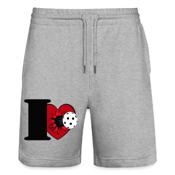 Floorball , Unihockey , I Love Floorball (25) - Stanley/Stella Unisex Bio Joggingshorts Trainer  - Grau meliert - Vorne - Nik (191cm) & Marisol (170cm)