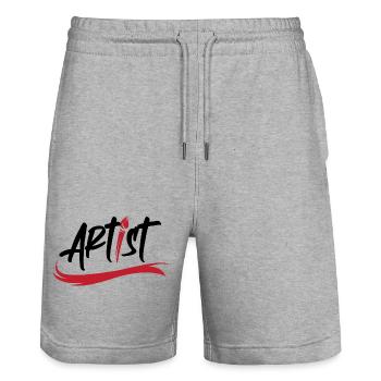 artist brush logo art icon brush stroke icon - Stanley/Stella Trainer Unisex Organic Jogging Shorts - heather grey - Front - Nik (191cm) & Marisol (170cm)