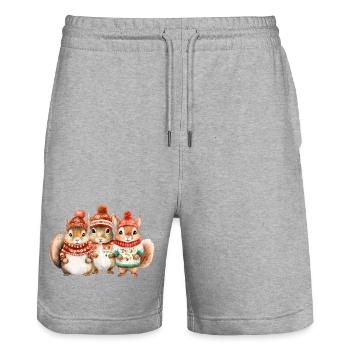 Winter squirrel trio - Stanley/Stella Trainer Unisex Organic Jogging Shorts - heather grey - Front - Nik (191cm) & Marisol (170cm)