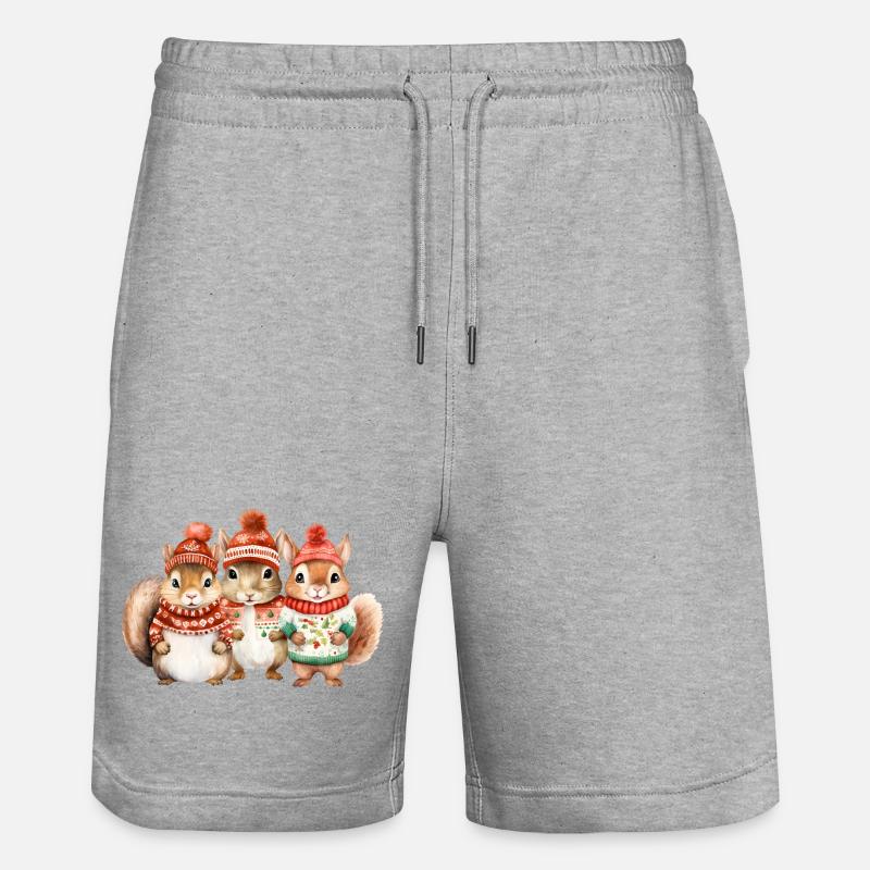 Winterliches Eichhörchen-Trio - Stanley/Stella Unisex Bio Joggingshorts Trainer  - Grau meliert