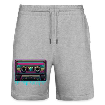 Retro Neon Musik-Kassette Vintage Sound - Stanley/Stella Unisex Bio Joggingshorts Trainer  - Grau meliert - Vorne - Nik (191cm) & Marisol (170cm)