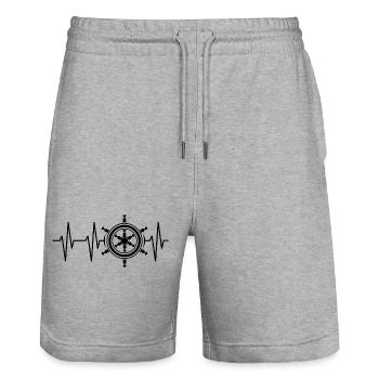 Herzschlag Steuerrad Schiff Kapitän Steuer Symbol - Stanley/Stella Unisex Bio Joggingshorts Trainer  - Grau meliert - Vorne - Nik (191cm) & Marisol (170cm)
