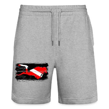 Éclaboussure cramoisi diagonale sur noir - Short de jogging bio TRAINER Stanley/Stella unisexe - gris chiné - Devant - Nik (191cm) & Marisol (170cm)
