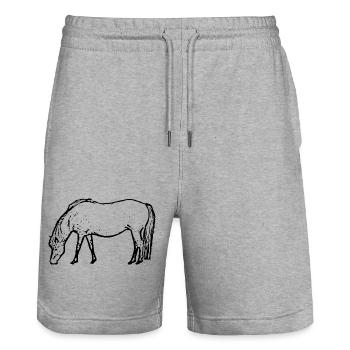 Pferd schwarz - Stanley/Stella Unisex Bio Joggingshorts Trainer  - Grau meliert - Vorne - Nik (191cm) & Marisol (170cm)