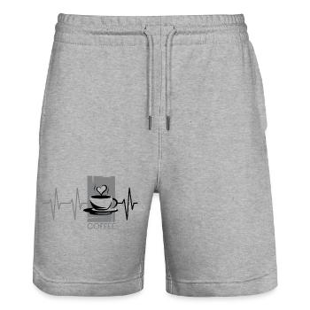 puls coffee cafe herzschlag Kaffee Liebe icon - Stanley/Stella Unisex Bio Joggingshorts Trainer  - Grau meliert - Vorne - Nik (191cm) & Marisol (170cm)