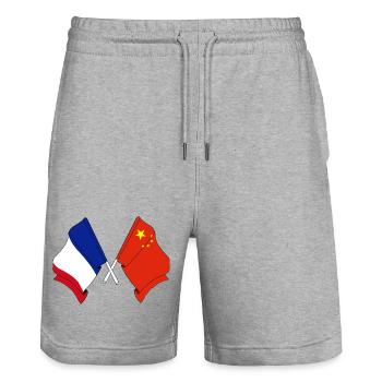 Drapeau de la France et drapeau de la Chine - Short de jogging bio TRAINER Stanley/Stella unisexe - gris chiné - Devant - Nik (191cm) & Marisol (170cm)