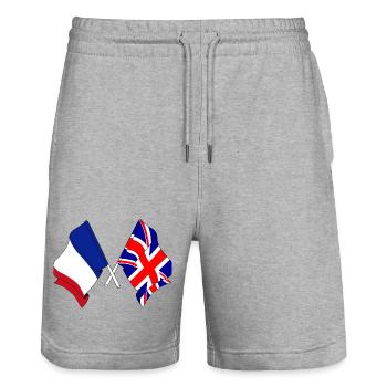 Flag of France and flag of England - Stanley/Stella Trainer Unisex Organic Jogging Shorts - heather grey - Front - Nik (191cm) & Marisol (170cm)