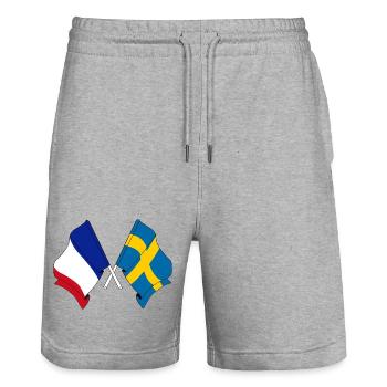 Flag of France and flag Sweden - Stanley/Stella Trainer Unisex Organic Jogging Shorts - heather grey - Front - Nik (191cm) & Marisol (170cm)