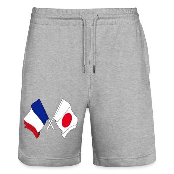 Drapeau de la France et drapeau du Japon - Short de jogging bio TRAINER Stanley/Stella unisexe - gris chiné - Devant - Nik (191cm) & Marisol (170cm)
