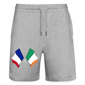 Flag of France and flag of Ireland - Stanley/Stella Trainer Unisex Organic Jogging Shorts - heather grey - Front - Nik (191cm) & Marisol (170cm)
