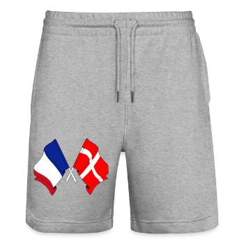 Flag of France and flag of Denmark - Stanley/Stella Trainer Unisex Organic Jogging Shorts - heather grey - Front - Nik (191cm) & Marisol (170cm)