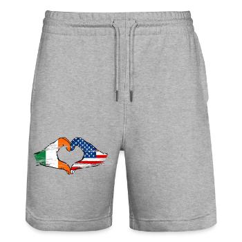 Ireland USA heart shape with hands used - Stanley/Stella Trainer Unisex Organic Jogging Shorts - heather grey - Front - Nik (191cm) & Marisol (170cm)