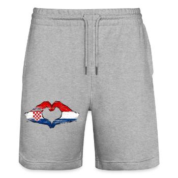 Croatia Holland Heart Shape with Hands Used - Stanley/Stella Trainer Unisex Organic Jogging Shorts - heather grey - Front - Nik (191cm) & Marisol (170cm)