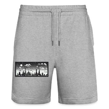 Manga Comic Future City Skyline - Stanley/Stella Trainer Unisex Organic Jogging Shorts - heather grey - Front - Nik (191cm) & Marisol (170cm)