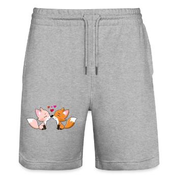 Amoureux des renards - Short de jogging bio TRAINER Stanley/Stella unisexe - gris chiné - Devant - Nik (191cm) & Marisol (170cm)