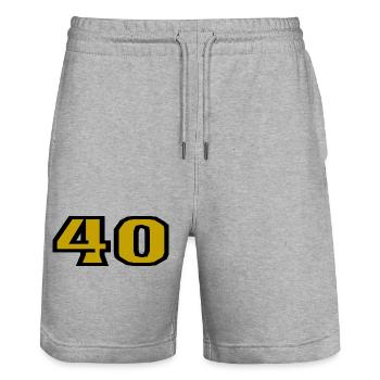 ANNIVERSARY. HAPPY BIRTHDAY. HAPPY BIRTHDAY. - Stanley/Stella Trainer Unisex Organic Jogging Shorts - heather grey - Front - Nik (191cm) & Marisol (170cm)