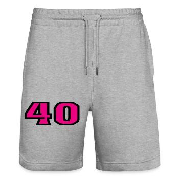 40. 40 YEARS. 40th ANNIVERSARY. 40TH ANNIVERSARY. - Stanley/Stella Trainer Unisex Organic Jogging Shorts - heather grey - Front - Nik (191cm) & Marisol (170cm)