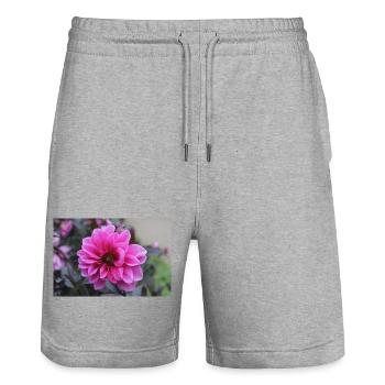 Dahlie pink rosa Blüte ,Blume - Stanley/Stella Unisex Bio Joggingshorts Trainer  - Grau meliert - Vorne - Nik (191cm) & Marisol (170cm)