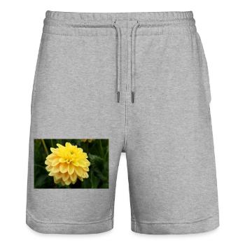 Dahlia fleur jaune, fleur - Short de jogging bio TRAINER Stanley/Stella unisexe - gris chiné - Devant - Nik (191cm) & Marisol (170cm)