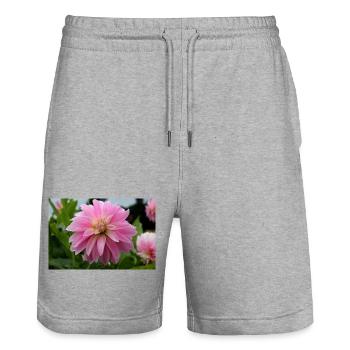 Dahlie pink rosa Blüte ,Blume - Stanley/Stella Unisex Bio Joggingshorts Trainer  - Grau meliert - Vorne - Nik (191cm) & Marisol (170cm)