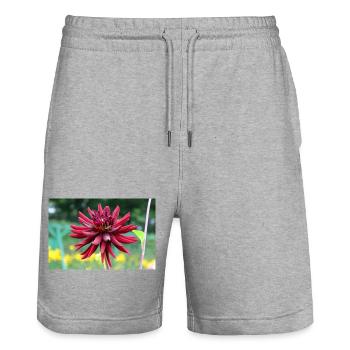 Flower, Red, Red Flower - Stanley/Stella Trainer Unisex Organic Jogging Shorts - heather grey - Front - Nik (191cm) & Marisol (170cm)
