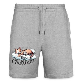 Sleeping Cat Lazy, Funny Cat Humor! - Stanley/Stella Trainer Unisex Organic Jogging Shorts - heather grey - Front - Nik (191cm) & Marisol (170cm)