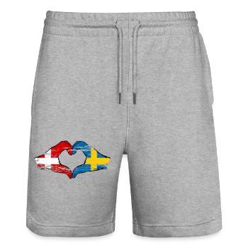Danemark Suède forme de coeur avec des mains utilisées - Short de jogging bio TRAINER Stanley/Stella unisexe - gris chiné - Devant - Nik (191cm) & Marisol (170cm)