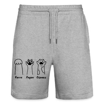Jeu de Patte: Pierre, Papier, Ciseaux - Short de jogging bio TRAINER Stanley/Stella unisexe - gris chiné - Devant - Nik (191cm) & Marisol (170cm)