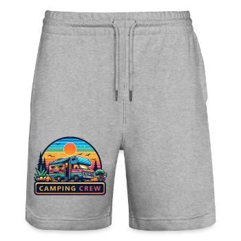Retro Sunset Camping RV Crew - Stanley/Stella Unisex Bio Joggingshorts Trainer  - Grau meliert - Vorne - Nik (191cm) & Marisol (170cm)