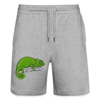 Chameleon green - Stanley/Stella Trainer Unisex Organic Jogging Shorts - heather grey - Front - Nik (191cm) & Marisol (170cm)
