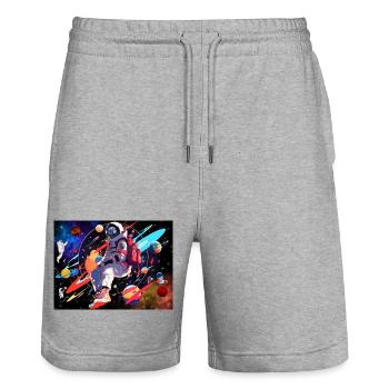 Astronaut and space - Stanley/Stella Trainer Unisex Organic Jogging Shorts - heather grey - Front - Nik (191cm) & Marisol (170cm)