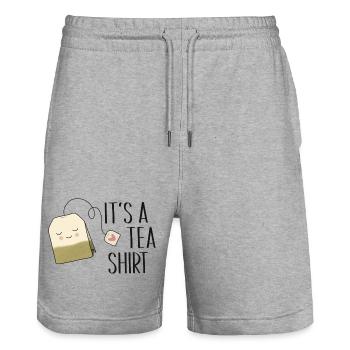 It’s a Tea Shirt – Lustiges Tee-Design ☕💚 - Stanley/Stella Unisex Bio Joggingshorts Trainer  - Grau meliert - Vorne - Nik (191cm) & Marisol (170cm)