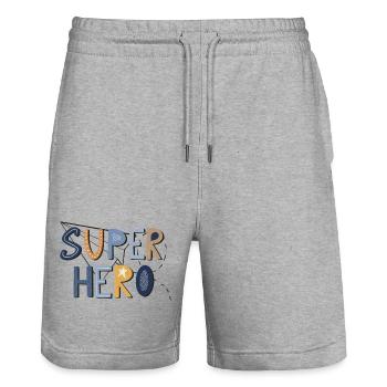 Super Hero – Starkes Design 🦸‍♂️⭐ - Stanley/Stella Unisex Bio Joggingshorts Trainer  - Grau meliert - Vorne - Nik (191cm) & Marisol (170cm)