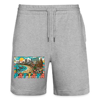 Pattaya Thailand Party Design - Stanley/Stella Unisex Bio Joggingshorts Trainer  - Grau meliert - Vorne - Nik (191cm) & Marisol (170cm)
