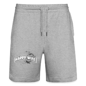 HAPPY WIFE Background stormy - Stanley/Stella Unisex Bio Joggingshorts Trainer  - Grau meliert - Vorne - Nik (191cm) & Marisol (170cm)