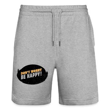 DONT WORRY BE HAPPY in a black Round - Stanley/Stella Unisex Bio Joggingshorts Trainer  - Grau meliert - Vorne - Nik (191cm) & Marisol (170cm)