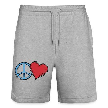Coeur paix paix amour idée cadeau - Short de jogging bio TRAINER Stanley/Stella unisexe - gris chiné - Devant - Nik (191cm) & Marisol (170cm)