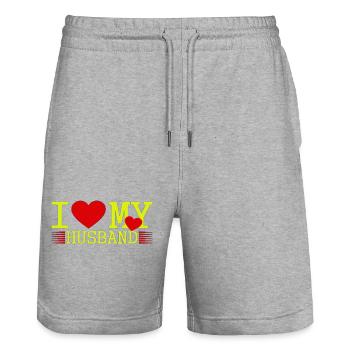 J’aime mon mari - Short de jogging bio TRAINER Stanley/Stella unisexe - gris chiné - Devant - Nik (191cm) & Marisol (170cm)