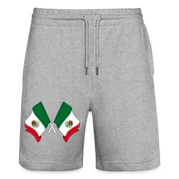 Deux drapeaux croisés du Mexique - Short de jogging bio TRAINER Stanley/Stella unisexe - gris chiné - Devant - Nik (191cm) & Marisol (170cm)