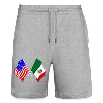 Drapeau des États-Unis et drapeau du Mexique croisés - Short de jogging bio TRAINER Stanley/Stella unisexe - gris chiné - Devant - Nik (191cm) & Marisol (170cm)