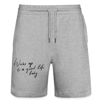 Erwachen Sie zu einem guten Leben - Stanley/Stella Unisex Bio Joggingshorts Trainer  - Grau meliert - Vorne - Nik (191cm) & Marisol (170cm)