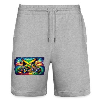 Jamaïque Caraïbes Reggae Musique - Short de jogging bio TRAINER Stanley/Stella unisexe - gris chiné - Devant - Nik (191cm) & Marisol (170cm)