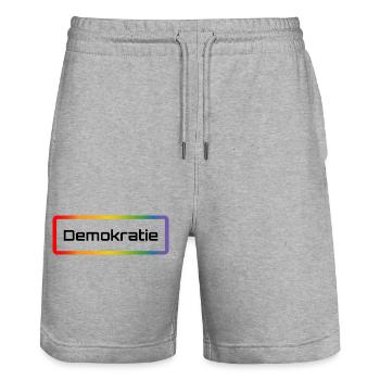 Regenbogen T-Shirt mit Schriftzug Demokratie - Stanley/Stella Unisex Bio Joggingshorts Trainer  - Grau meliert - Vorne - Nik (191cm) & Marisol (170cm)