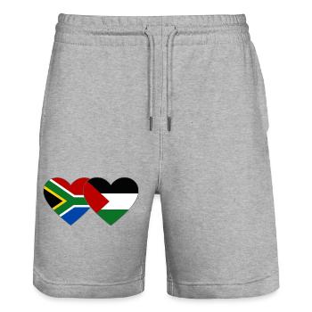 South Africa Palestine Flag Heart - Stanley/Stella Trainer Unisex Organic Jogging Shorts - heather grey - Front - Nik (191cm) & Marisol (170cm)
