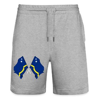 Deux drapeaux croisés depuis Curaçao - Short de jogging bio TRAINER Stanley/Stella unisexe - gris chiné - Devant - Nik (191cm) & Marisol (170cm)