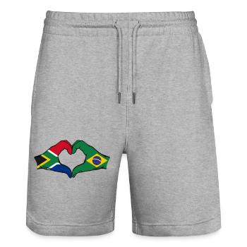 South Africa Brazil Flag Hands Heart Shape - Stanley/Stella Trainer Unisex Organic Jogging Shorts - heather grey - Front - Nik (191cm) & Marisol (170cm)