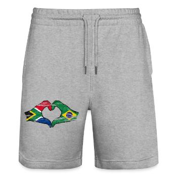 Afrique du Sud Brésil Drapeau Mains Coeur Forme D’occasion - Short de jogging bio TRAINER Stanley/Stella unisexe - gris chiné - Devant - Nik (191cm) & Marisol (170cm)