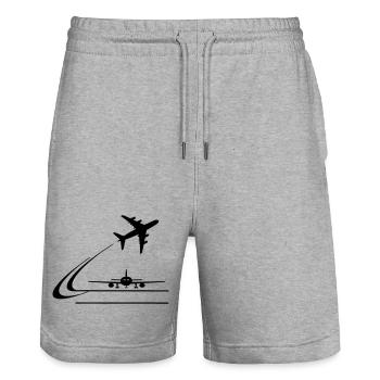 Vorderansicht Flugzeug und wegfliegendes Flugzeug - Stanley/Stella Unisex Bio Joggingshorts Trainer  - Grau meliert - Vorne - Nik (191cm) & Marisol (170cm)