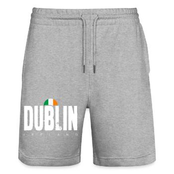Dublin Bold Wordmark Irish Flag - Stanley/Stella Trainer Unisex Organic Jogging Shorts - heather grey - Front - Nik (191cm) & Marisol (170cm)